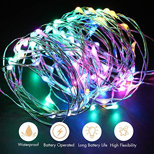 Coloured Fairy Lights Battery Operated, 30 Micro LED Copper Wire String Fairy Lights Indoor, 3m Waterproof Starry Lights for Wedding, Party, Bedroom, Christmas Decor, Multi Coloured