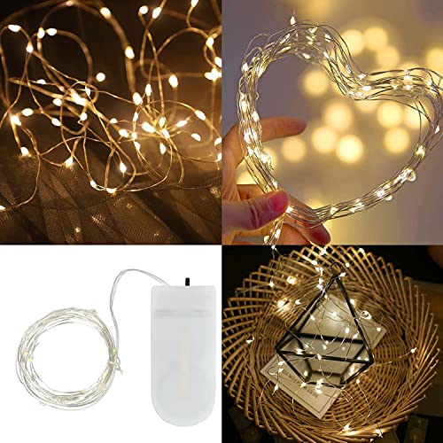 Annefly LED Fairy Lights Battery Operated, 3 Pack 2M 20 LED Micro Wire Fairy String Lights for Bedroom Jar Glasses Wedding Party Christmas Lighting Decoration (Warm White-3PCS)