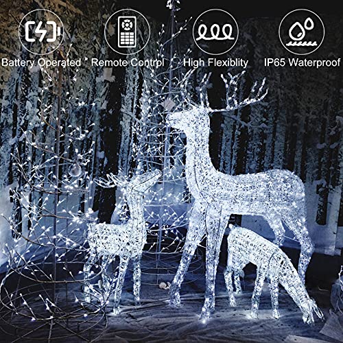 Fairy Lights Battery Operated, 2 Pack 12M 120 LED String Lights Copper Wire Lights with Remote 8 Modes Waterproof Decorative Lighting for Outdoor/Indoor Bedroom Party Wedding Christmas (White)