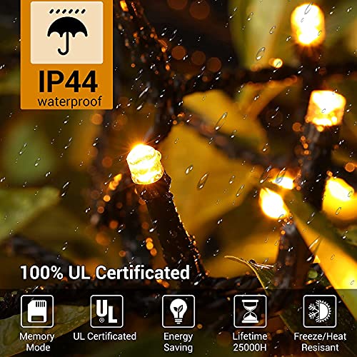 Avoalre Christmas String Lights 40m 300LEDs Battery Powered Fairy Light Indoor Outdoor Auto Timer Decoration with 8 Changing Modes for Xmas, Christmas Tree,Wedding, Party, Birthday - Warm White