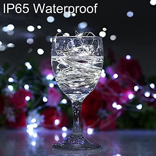 Fairy Lights Battery Operated, 2 Pack 12M 120 LED String Lights Copper Wire Lights with Remote 8 Modes Waterproof Decorative Lighting for Outdoor/Indoor Bedroom Party Wedding Christmas (White)