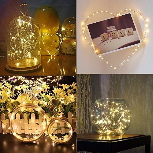 [2 Pack] BXROIU Fairy String Lights Battery Operated, Silver Wire Chains 8 Mode 5 Meters 50 LEDs Timer Fairy Lights with Remote Control for Bedroom Christmas Party Wedding Decoration (Warm White)