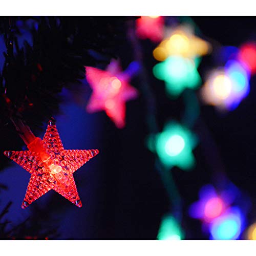【3-in-1 Function】Abkshine 50 LED Star Fairy Lights, Battery Powered Christmas Lights, Warm White + Multicoloured String Lights for Indoor Outdoor Wedding Bedroom Patio Umbrella Decorations