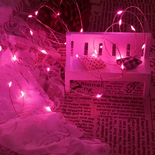 Pink Fairy Lights, Dalugo 30 LED Battery Operated Pink Led Lights for Girls Bedroom Valentines Decorations Christmas Birthday