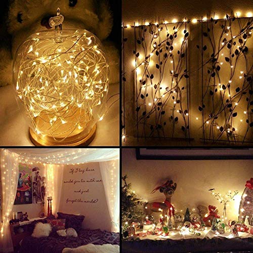 SHATCHI 2M Long 20 Warm White LED Lights Micro Rice Silver Copper Wire Indoor Battery Operated Firefly String Fairy Lights Wedding Party Christmas Decorations Home Bedroom Décor