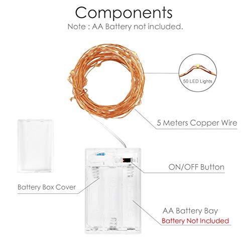 Kolpop Fairy Lights Battery Operated, [4 Packs] 5m 50 LED Copper Wire Christmas String Lights, Warm White LED Fairy Lights twinkle lights for Bedroom Wedding Birthday Party Indoor Tree DIY Decorations