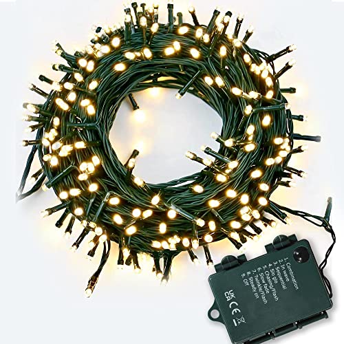 ASAB Battery Operated LED Lights | 50 LED Outdoor Decoration Lights | Waterproof Battery Box | 8 Flashing Modes | Indoor Outdoor Fairy Lights | Christmas Wedding Festive Decoration - Warm White