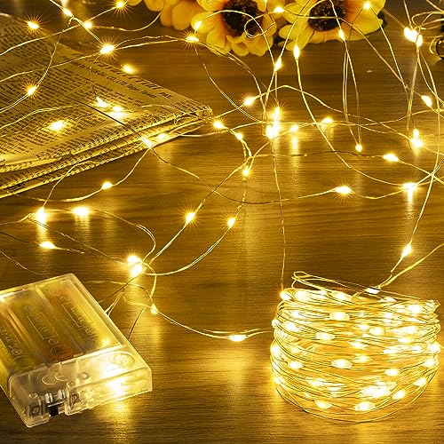 ZeMu Fairy Lights Battery Operated, 5m 50 LEDs Copper Wire String Lights, Waterproof Micro Outdoor/Indoor Lights, Small Warm White Lights for Bedroom Outside Wedding Jars Bottle Decorations