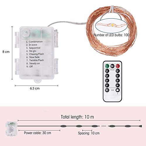 TEKLED® String Fairy Lights | 100 LED [2 Pack] Decorative String Lights | Battery Powered with Remote Control | Waterproof Indoor Outdoor 33FT | Warm White | For Patio Garden Home Christmas Tree Party