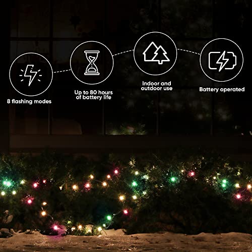 ASAB Battery Operated LED Lights | 50 LED Outdoor Decoration Lights | Waterproof Battery Box | 8 Flashing Modes | Indoor Outdoor Fairy Lights | Christmas Wedding Festive Decoration - Warm White