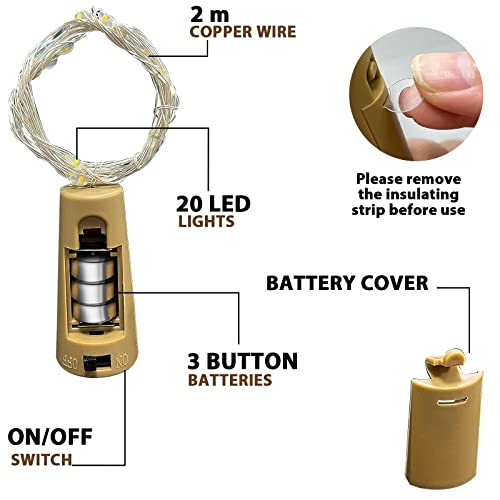 Jsdoin Bottle Lights, 2M 20 LED Cork Lights for Bottles, Fairy Lights Battery Operated, 3 Pack LED Bottle Light for Parties, Christmas DIY Table Centrepieces Indoor/Outdoor Decoration(Warm White)