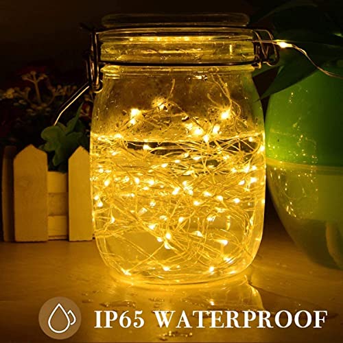 100LED Fairy Light Battery Operated LED Lights with Timer Setting Warm White String Lights, 10M Silver Wire Starry Lighting, for Bedroom, Indoor, Christmas Tree, Wedding Decor Idea Put in Jars