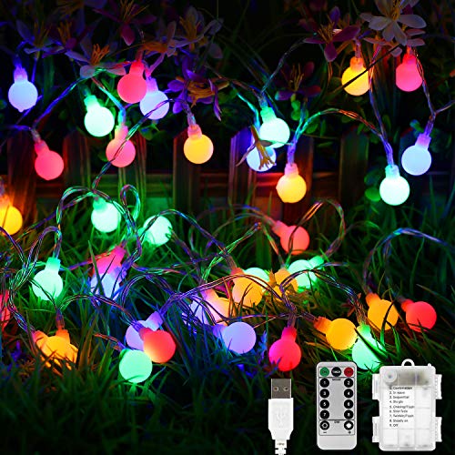 HOMOZE Globe String Lights Waterproof, 5M/50 LED Fairy Lights USB/Battery Operated, 8 Modes Christmas Lights Outdoor/Indoor, Garden Lights for Patio, Gazebo, Bedroom, Party Decorations (Multi-Colour)