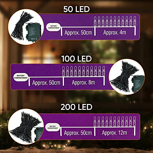 ASAB Battery Operated LED Lights | 50 LED Outdoor Decoration Lights | Waterproof Battery Box | 8 Flashing Modes | Indoor Outdoor Fairy Lights | Christmas Wedding Festive Decoration - Warm White