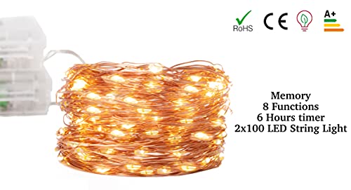 TEKLED® String Fairy Lights | 100 LED [2 Pack] Decorative String Lights | Battery Powered with Remote Control | Waterproof Indoor Outdoor 33FT | Warm White | For Patio Garden Home Christmas Tree Party