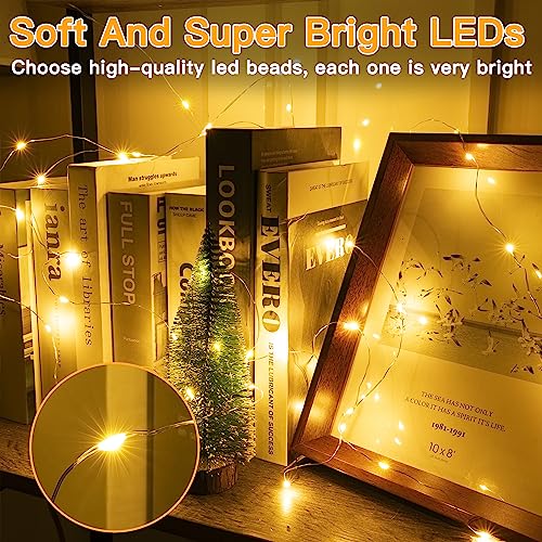 ZeMu Fairy Lights Battery Operated, 5m 50 LEDs Copper Wire String Lights, Waterproof Micro Outdoor/Indoor Lights, Small Warm White Lights for Bedroom Outside Wedding Jars Bottle Decorations
