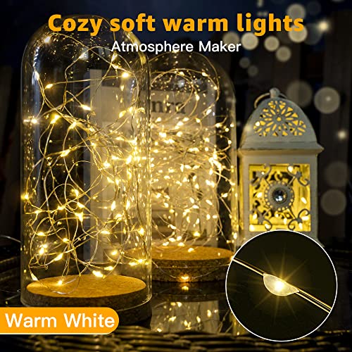 Ollny Fairy Lights Battery Operated for Bedroom, 10m 100 LEDs Indoor Outdoor Cooper Wire String Lights, Small Waterproof Battery Powered Christmas Lights for Jars, Wine, Tree(Warm White) (10mx2)