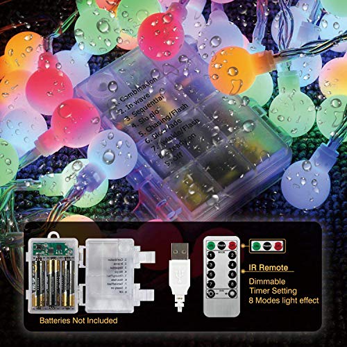 HOMOZE Globe String Lights Waterproof, 5M/50 LED Fairy Lights USB/Battery Operated, 8 Modes Christmas Lights Outdoor/Indoor, Garden Lights for Patio, Gazebo, Bedroom, Party Decorations (Multi-Colour)