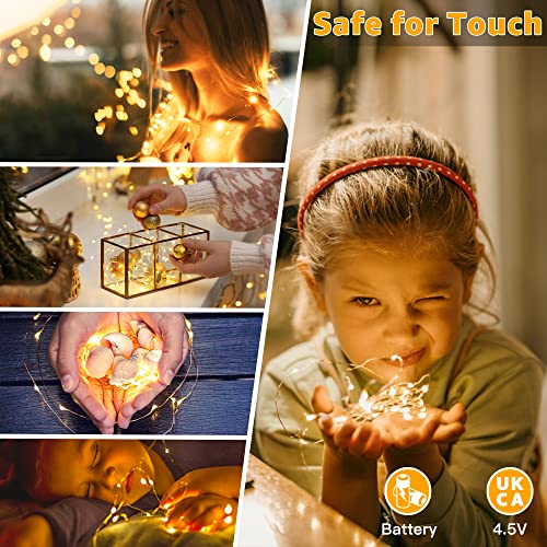Ollny Fairy Lights Battery Operated for Bedroom, 10m 100 LEDs Indoor Outdoor Cooper Wire String Lights, Small Waterproof Battery Powered Christmas Lights for Jars, Wine, Tree(Warm White) (10mx2)