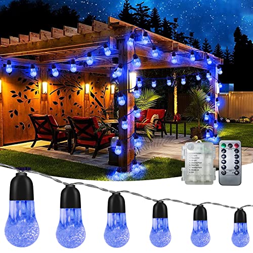 Fairy Lights Battery Operated Outdoor String Lights 33FT/10M 50LED Globe Garden Lights Indoor Decorative Christmas Patio Lights Waterproof 8 Modes for Party Garden Porch Yard Wedding Halloween(Blue)