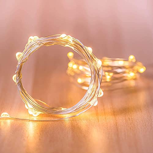 100LED Fairy Light Battery Operated LED Lights with Timer Setting Warm White String Lights, 10M Silver Wire Starry Lighting, for Bedroom, Indoor, Christmas Tree, Wedding Decor Idea Put in Jars