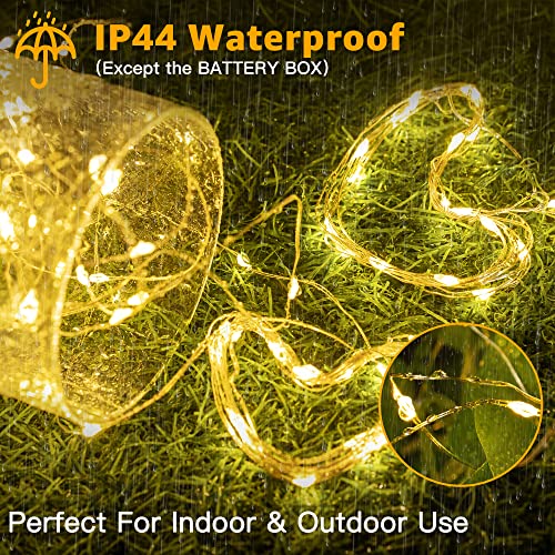 Ollny Fairy Lights Battery Operated for Bedroom, 10m 100 LEDs Indoor Outdoor Cooper Wire String Lights, Small Waterproof Battery Powered Christmas Lights for Jars, Wine, Tree(Warm White) (10mx2)
