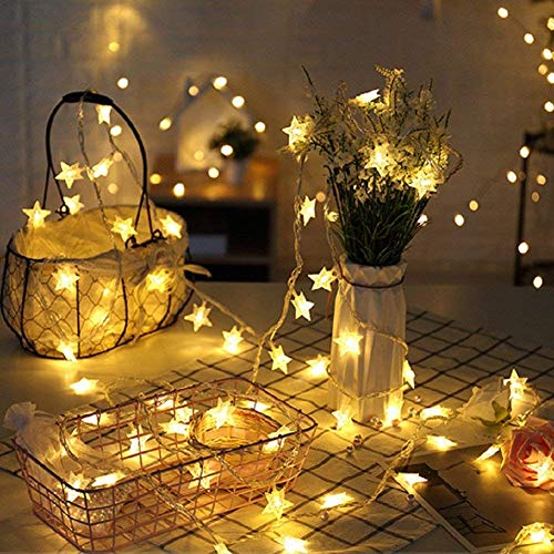 BIUYO Fairy Lights Battery Powered Stars String Lights 5M 50 LED Battery Operated Decorative Lighting for Christmas Wedding Birthday Indoor Outdoor Use(Warm White)
