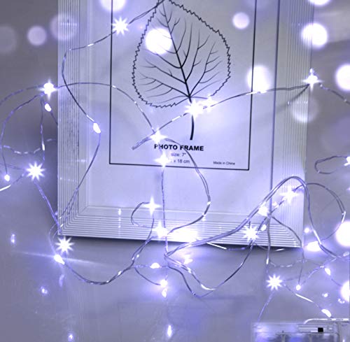 cshare Micro Fairy Lights Christmas Lights, LED String Lights 5m 50 LEDs Silver Wire Battery Operated Tent Lights for Bedroom,Wedding,Valentines Day Gifts Jubilee Decorations 2022（Cool White）