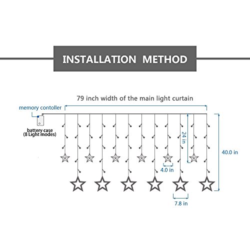 LED Curtain String Lights -Lvozize Star Curtain Lights Battery Operated 2.5m Fairy String Lights With 12 Stars 138pcs Led,8 Modes Window Curtain Lights For Christmas/Wedding/Party