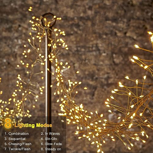CCILAND 3m Remote Garland String Lights for Bedroom, 8 Mode 200 LED Cluster Light Battery Operated with Timer, Dimmable Wedding Party Decor Light for Tree Vase Window (Warm White, Silver Wire)