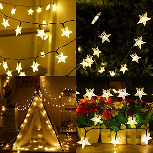 BIUYO Fairy Lights Battery Powered Stars String Lights 5M 50 LED Battery Operated Decorative Lighting for Christmas Wedding Birthday Indoor Outdoor Use(Warm White)