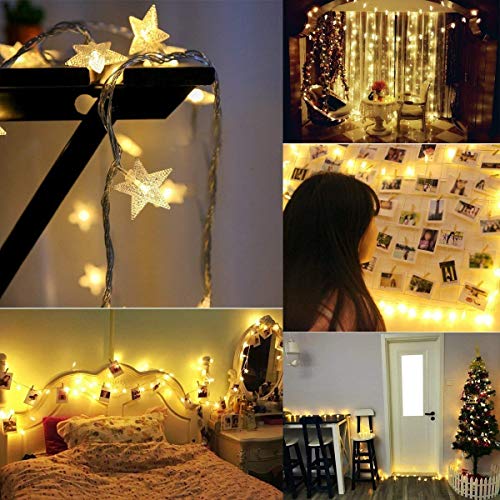 BIUYO Fairy Lights Battery Powered Stars String Lights 5M 50 LED Battery Operated Decorative Lighting for Christmas Wedding Birthday Indoor Outdoor Use(Warm White)