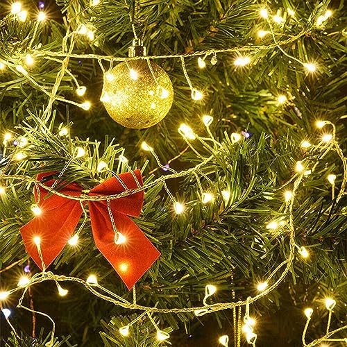 CCILAND 3m Remote Garland String Lights for Bedroom, 8 Mode 200 LED Cluster Light Battery Operated with Timer, Dimmable Wedding Party Decor Light for Tree Vase Window (Warm White, Silver Wire)