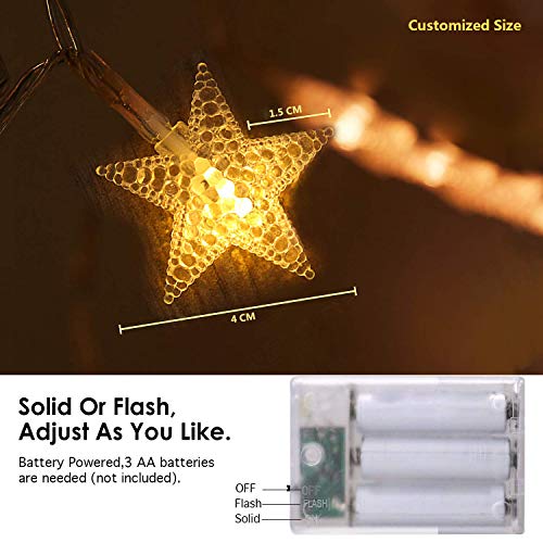 BIUYO Fairy Lights Battery Powered Stars String Lights 5M 50 LED Battery Operated Decorative Lighting for Christmas Wedding Birthday Indoor Outdoor Use(Warm White)