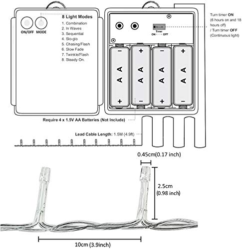 YOSION 100 LED String Fairy Lights Battery Power Operated 8 Modes Timer Function Rainproof Christmas Halloween Garden Party Wedding Decoration(100, Multi)