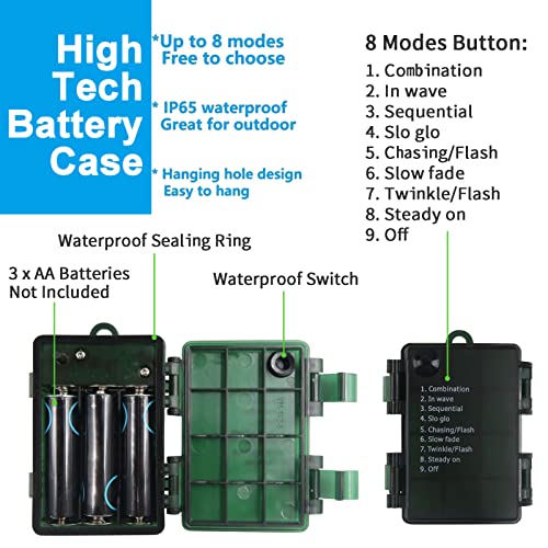 4 Pack Christmas Tree Lights String - 5m 50 LED Outdoor Indoor Battery Operated with Timer 8 Modes Dark Green Wire Fairy Lights for Bedroom Xmas Tree Patio Curtain Festival Decoration, Warm White