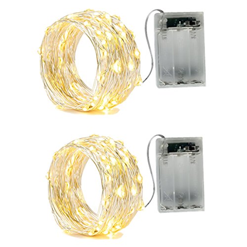 BXROIU [2 Pack] Fairy Lights Battery Operated, Silver Wire 2 Mode Chains 16.5ft /5 Meter 50 LEDs String Lights for Bedroom Christmas Party Wedding Decoration Warm White (Warm White, 5 Meter)