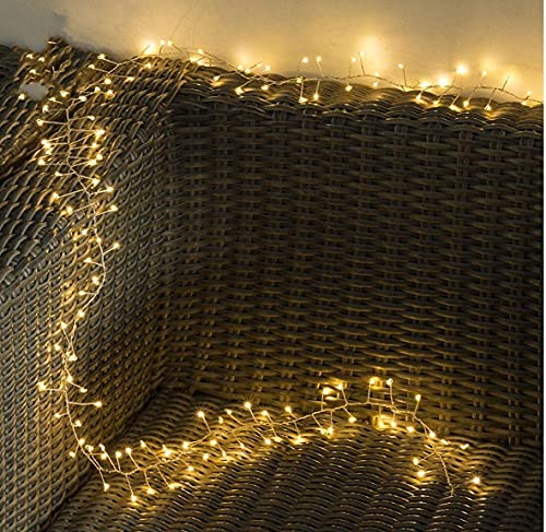 CCILAND 3m Remote Garland String Lights for Bedroom, 8 Mode 200 LED Cluster Light Battery Operated with Timer, Dimmable Wedding Party Decor Light for Tree Vase Window (Warm White, Silver Wire)