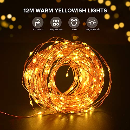 TOPYIYI Fairy Lights, 2 Pack 12M/39Ft 120LED Fairy Lights Battery Operated, 8 Light Modes Flexible Copper Wire String Lights with Remote,Indoor Outdoor Fairy Lights for Christmas Bedroom Garden Party