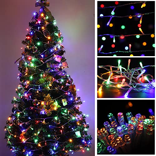 YOSION 100 LED String Fairy Lights Battery Power Operated 8 Modes Timer Function Rainproof Christmas Halloween Garden Party Wedding Decoration(100, Multi)