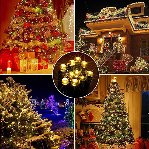 4 Pack Christmas Tree Lights String - 5m 50 LED Outdoor Indoor Battery Operated with Timer 8 Modes Dark Green Wire Fairy Lights for Bedroom Xmas Tree Patio Curtain Festival Decoration, Warm White