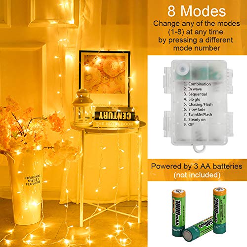 Battery Operated Fairy Lights 2 Pack 50 LEDs 5m 8 Lighting Modes Timer Function IP65 Waterproof Warm White for Christmas