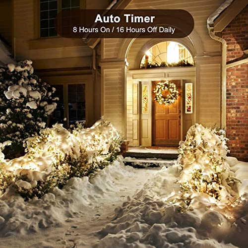 4 Pack Christmas Tree Lights String - 5m 50 LED Outdoor Indoor Battery Operated with Timer 8 Modes Dark Green Wire Fairy Lights for Bedroom Xmas Tree Patio Curtain Festival Decoration, Warm White