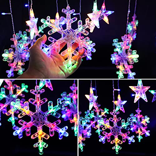 AVEKI Snowflake Curtain String Lights, 138 LED Fairy Star Window Lights Battery Operated 2.5 Meters Decor Lights 8 Modes with Smart Remote Control for Home Christmas Halloween Wedding Party