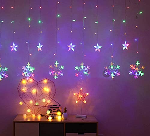 AVEKI Snowflake Curtain String Lights, 138 LED Fairy Star Window Lights Battery Operated 2.5 Meters Decor Lights 8 Modes with Smart Remote Control for Home Christmas Halloween Wedding Party