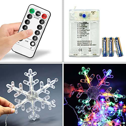 AVEKI Snowflake Curtain String Lights, 138 LED Fairy Star Window Lights Battery Operated 2.5 Meters Decor Lights 8 Modes with Smart Remote Control for Home Christmas Halloween Wedding Party