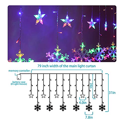 AVEKI Snowflake Curtain String Lights, 138 LED Fairy Star Window Lights Battery Operated 2.5 Meters Decor Lights 8 Modes with Smart Remote Control for Home Christmas Halloween Wedding Party