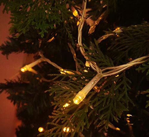 GHJ 50/100/200 LED Battery Operated Remote Control Rainproof String Fairy Lights Indoor/Outdoor for Christmas Tree Xmas Garden Party (50LEDs, Warm White)