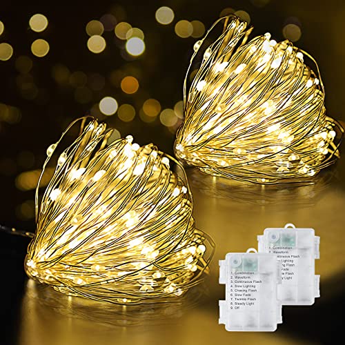 [2 Pack] Fairy Lights Battery Powered, 12M 120 LED Battery Christmas String Lights Operated Waterproof Decorative Lighting for Outdoor/Indoor Bedroom, Party,Patio,Warm White