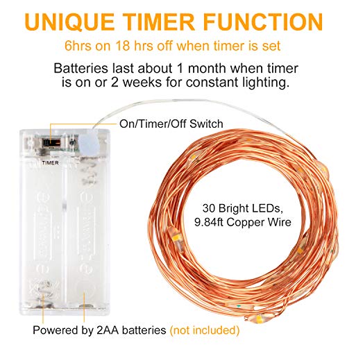 Innotree 3 Pack Fairy Lights with Timer, Battery Copper Wire 3M 30 LEDs Fairy Lights Christmas Battery Operated Waterproof Lights Bottle Decoration, Warm White